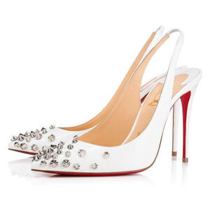 Christian Louboutin Drama Sling 100 Latte White Slingback Pointed Heel Pump 36.5